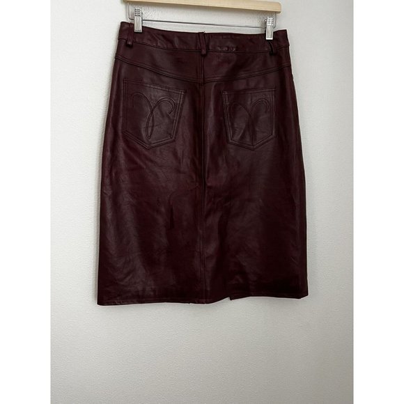 Steve Madden Leather Skirt Maroon Red Slit Long MIDI Y2K Size Large L Pockets - Picture 1 of 11